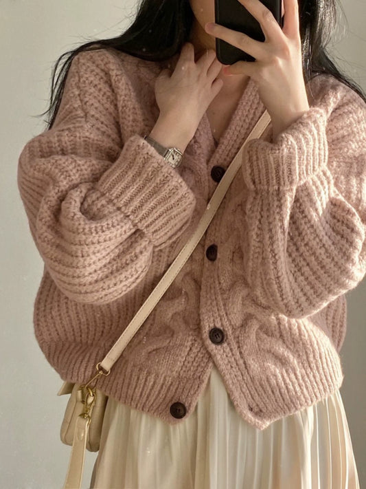 Sweater Outwear Women's Clothing Stylish Niche Style 2023 Soft Glutinous Milk Fufu Cable Stitch Short Cardigan Korean Gentle Knitting