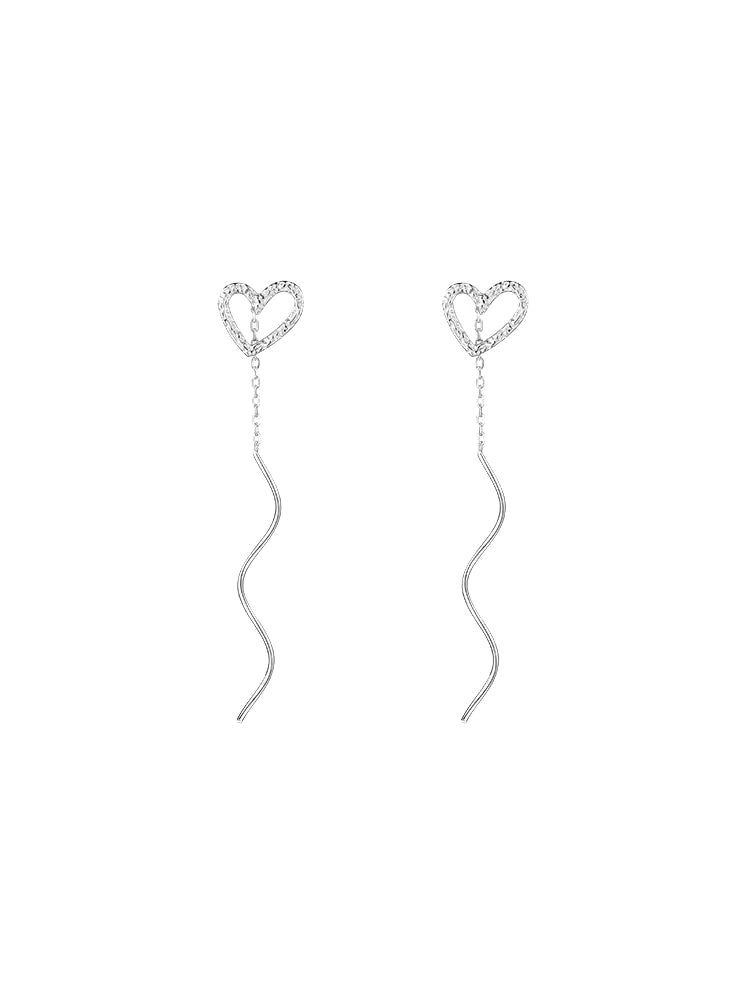 Love Heart-Shaped Long Flow Su Xian Elegant Sweet Earrings