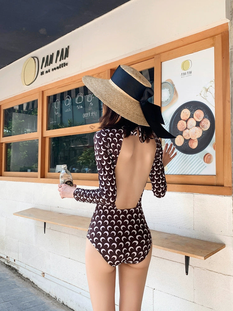 South Korea Sexy One Piece Swimsuit Women's Covering Belly Thin Conservative Quick-Dry Surfing Snorkeling Open Back Diving Suit