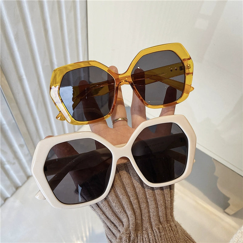 Fashion Style Super Cool Concave Shape Street Shot Sunglasses Stylish Big Rim round Face Face Small Jelly Color Fashionable Sun Glasses