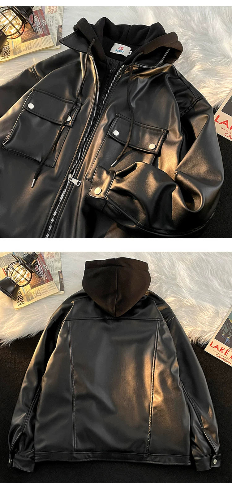 Spring and Autumn Loose American Fake Two-Piece Handsome Leather Coat