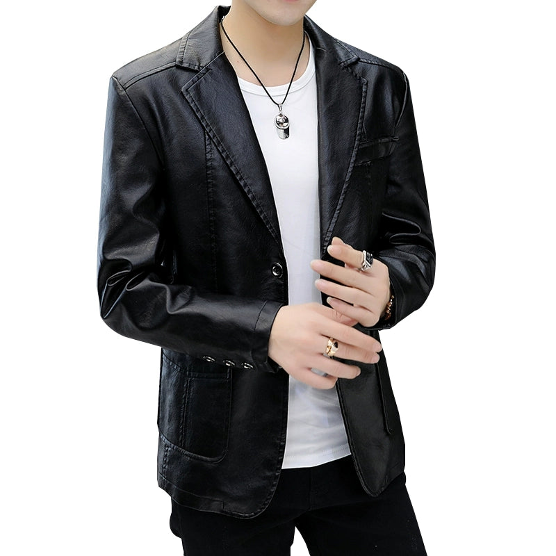 Men's Casual Business Motorcycle Leather Suit Jacket