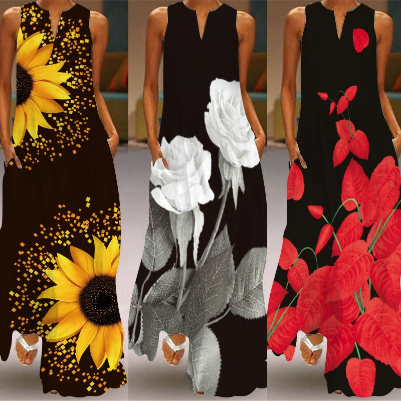 Leaf Rose Sunflower Loose Dress Vest