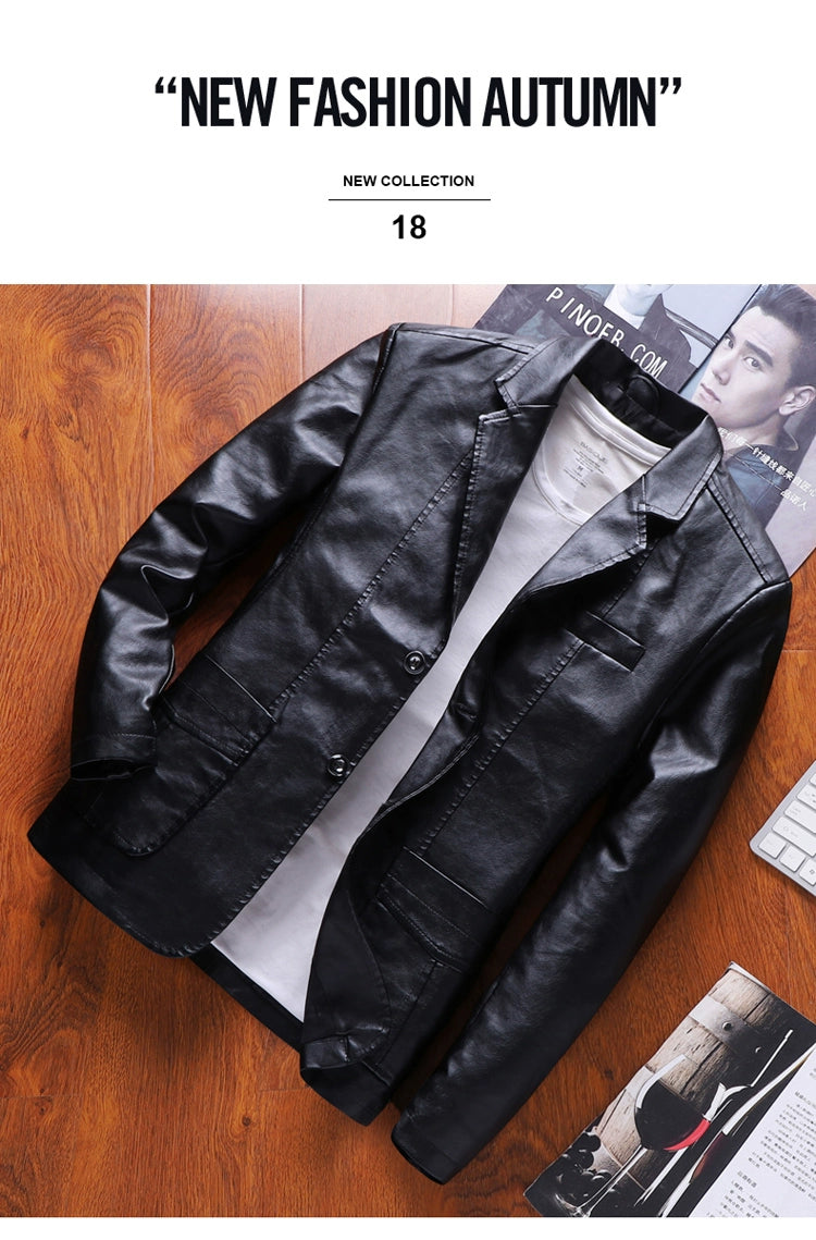 Spring Thin Casual Middle-Aged Suit Collar Leather Jacket