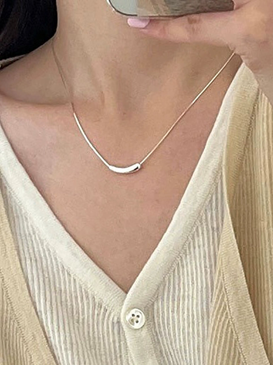 Niche Style Brand 925 Sterling Silver Eggplant Necklace Plain Silver Geometric Peas Stylish Minimalist Chic Cold Style