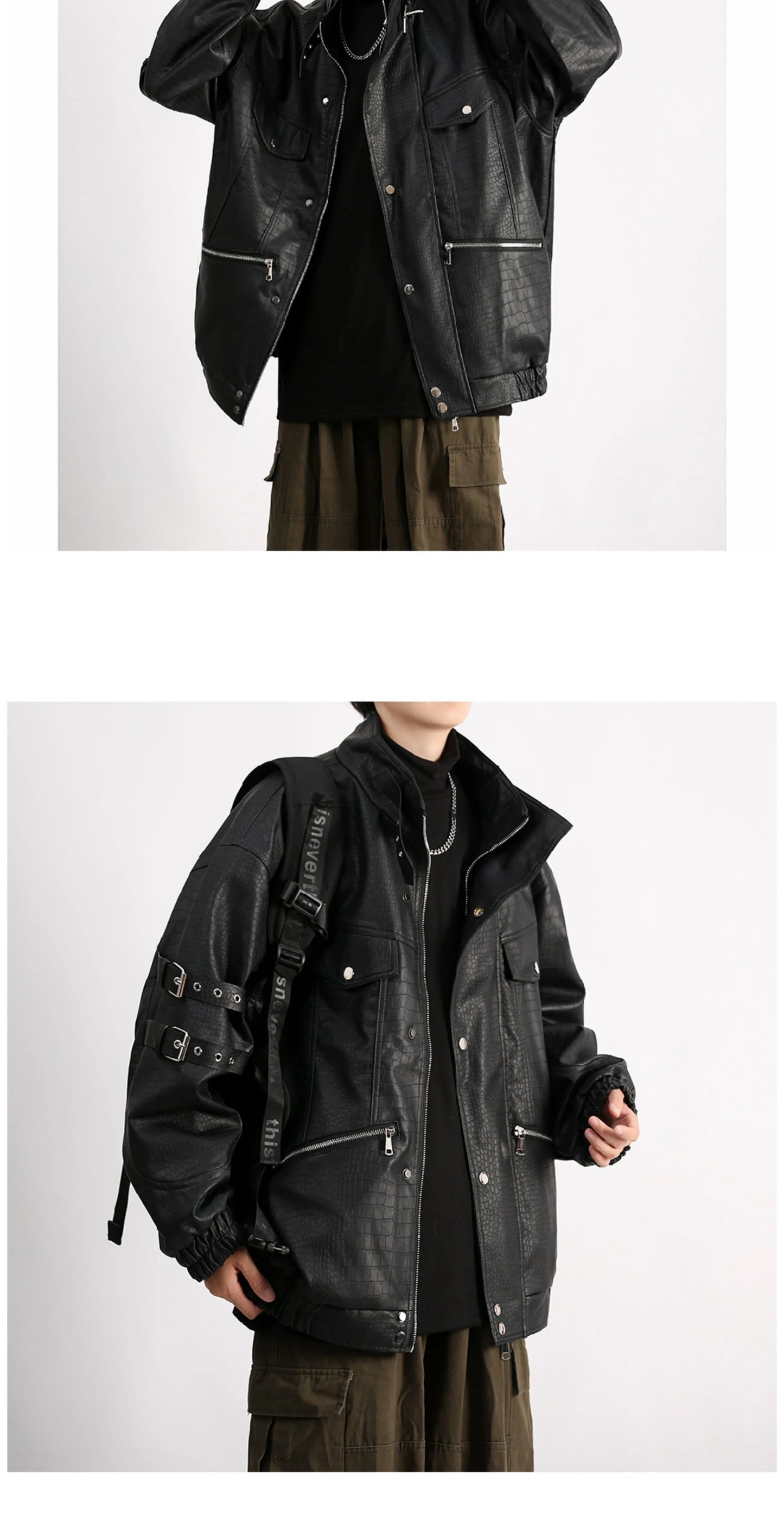 Mechanical Style Handsome Fancy Retro Leather Jacket Parka