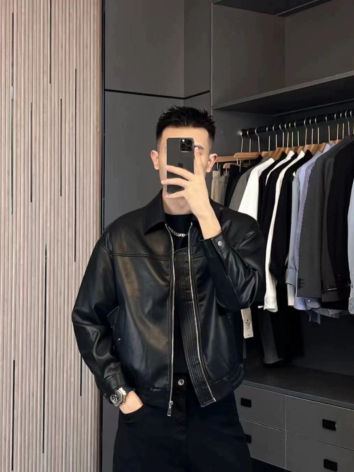 Young Handsome Casual High Quality Spring Leather Jacket