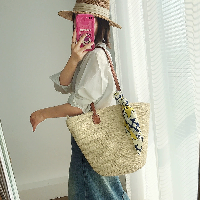 Mori Style Shoulder Bag Casual Vacation Photo Shoot Straw Bag