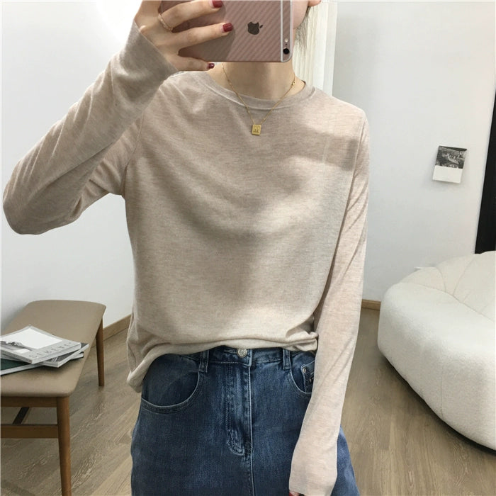 Simple Solid Color Long Sleeve Lightweight T-shirt