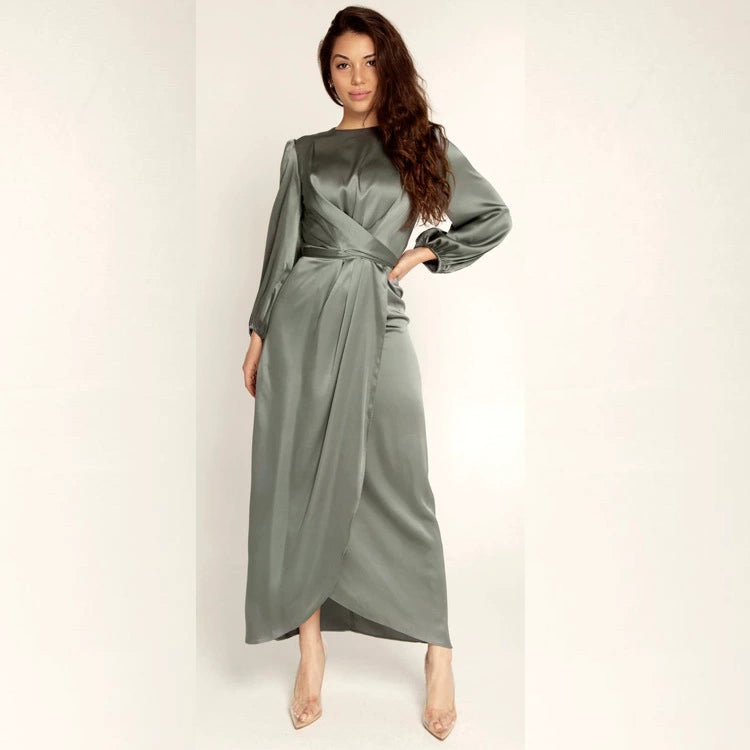 Feminine Tunic Dress Satin Maxi Dress Soft Waist Dress Satin Dress