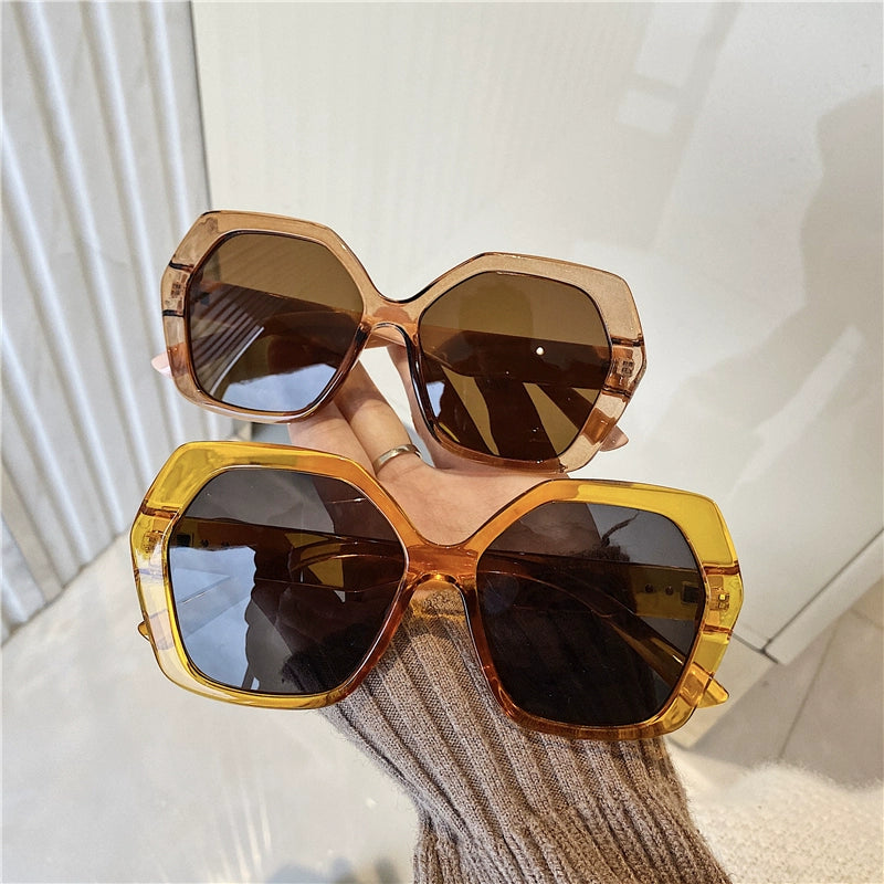 Fashion Style Super Cool Concave Shape Street Shot Sunglasses Stylish Big Rim round Face Face Small Jelly Color Fashionable Sun Glasses