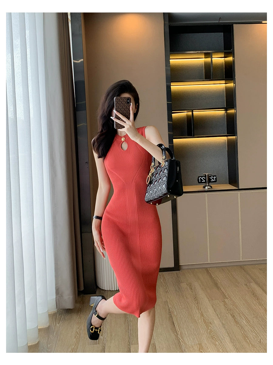 Classic Style round Neck Dress Silm Elegant Summer Wear