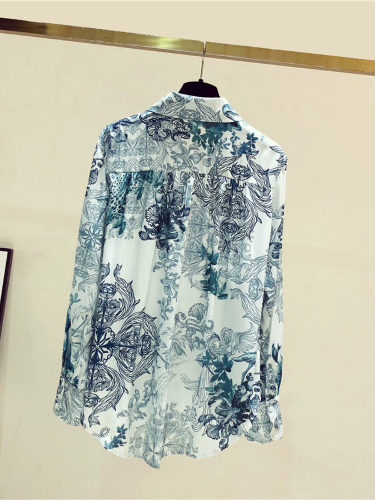 Fashion Floral Print Long Sleeve Loose Satin Silk Shirt