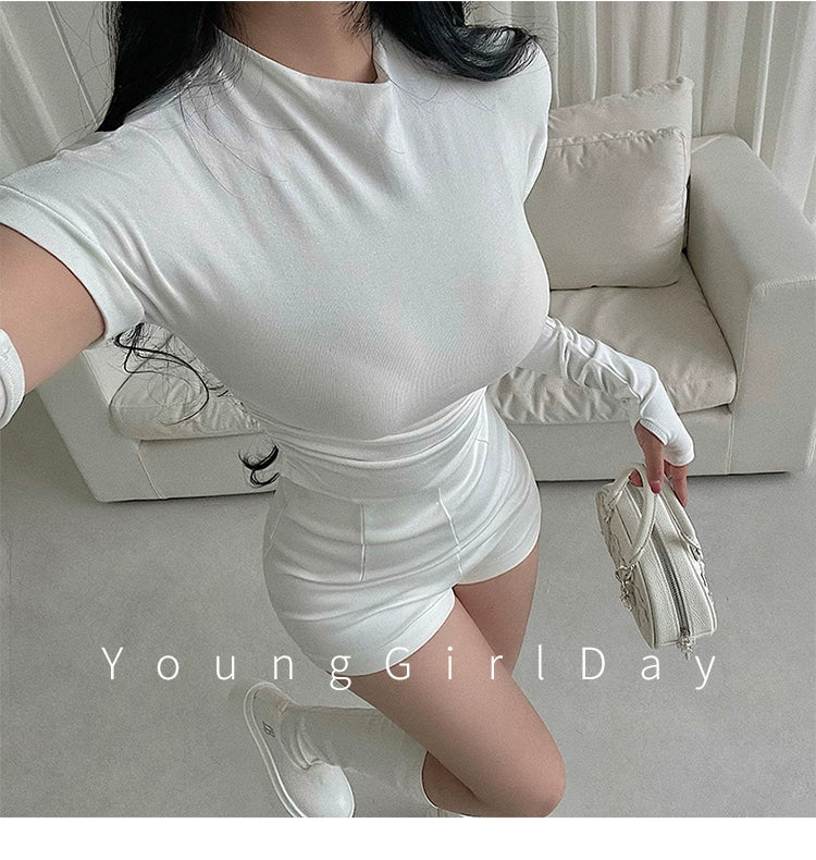 Sexy Small Turtleneck Stretch Ruched Oversleeve Bottoming T-shirt