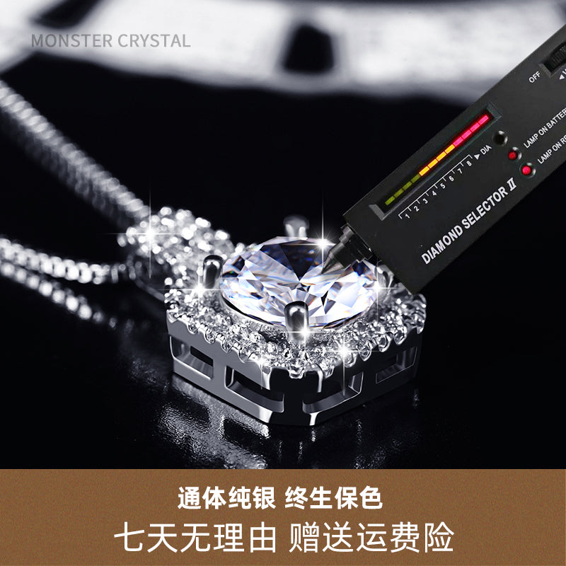 Genuine Necklace Sterling Silver Women's Pendant Super Flash Diamond