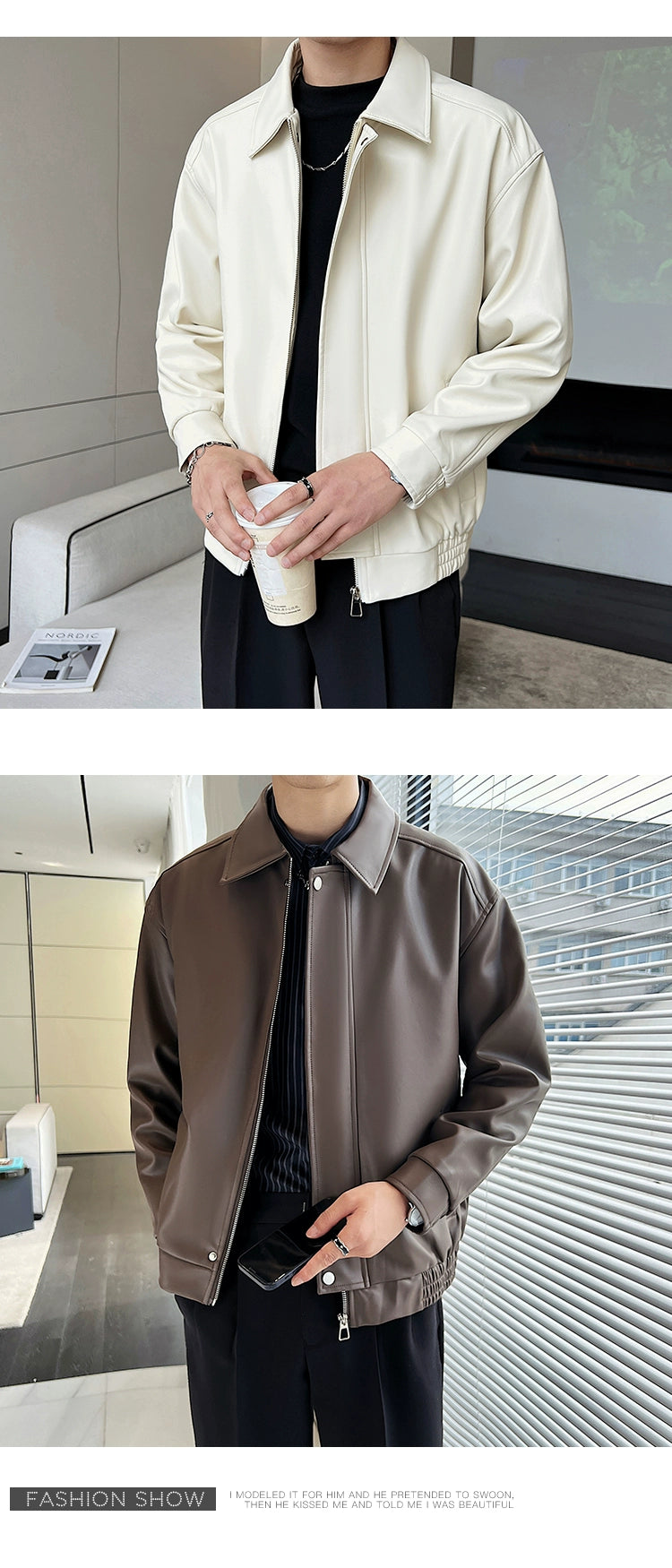 Fancy Lapel Short Jacket Handsome Disposable Leather Coat