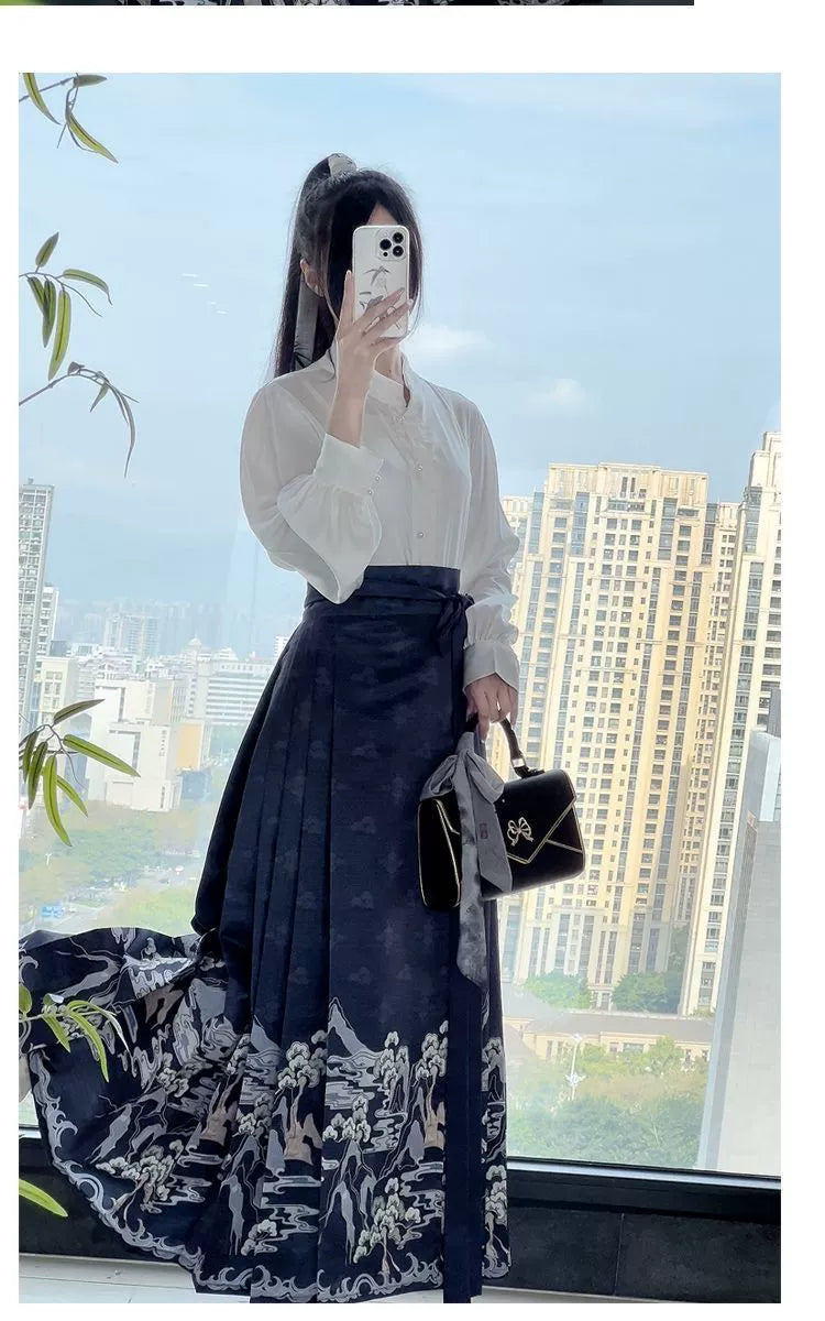 A Beautiful Land Ming Collar Daily Horse-Face Skirt Hanfu