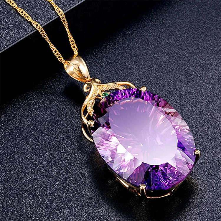 Korean Style 18K Gold Lvzuan Amethyst Cutting Female Pendant