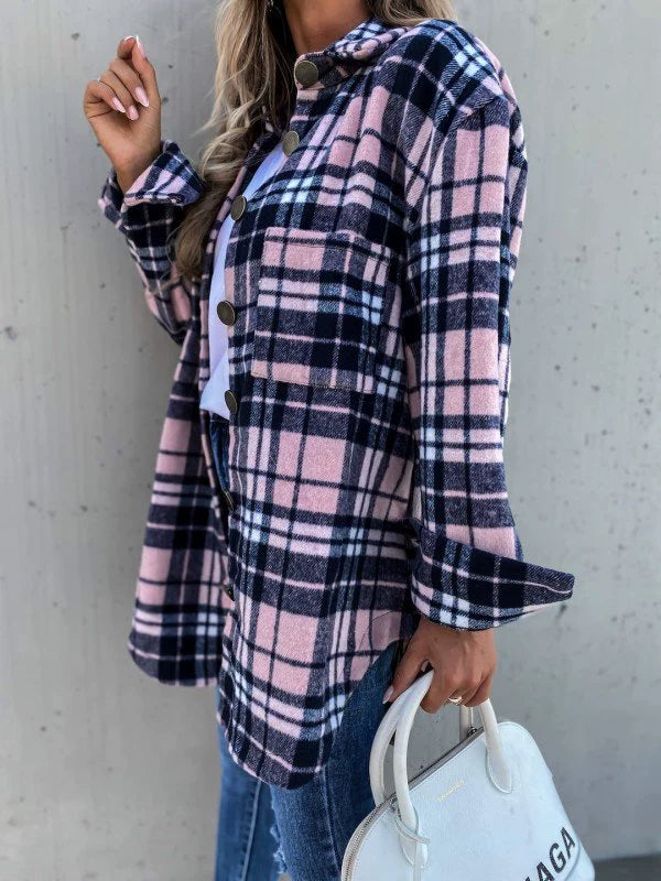 Women Ins Fashion Loose Casual Retro Plaid Long Sleeve Shirt