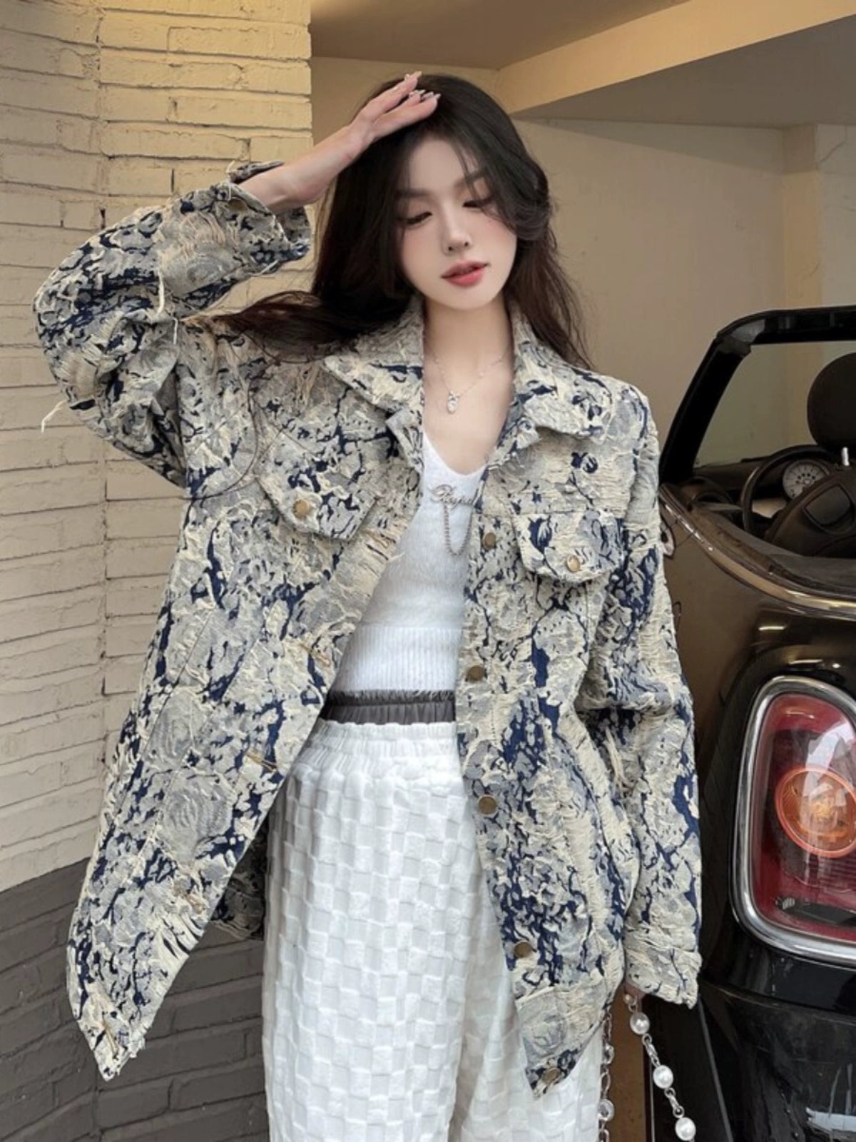 Denim Coat Women's New Spring and Autumn Fashion Print Jacket Cardigan Stylish Niche Loose Elegant Top