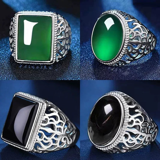 Open Ring 925 Silver Retro Emerald