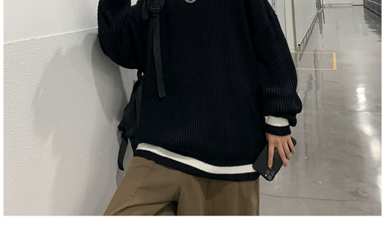 Fashion Brand Color Matching Handsome BF Idle Style Casual Sweater