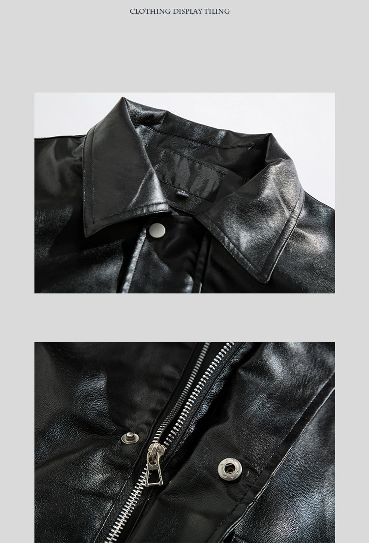 Casual Versatile Handsome Oversize Lapel Leather Jacket