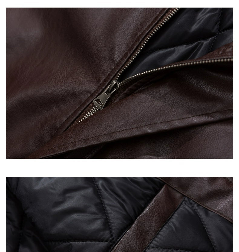 Retro Brown Cotton-Padded Coat for Men and Women Jacket Outwear Leather Coat