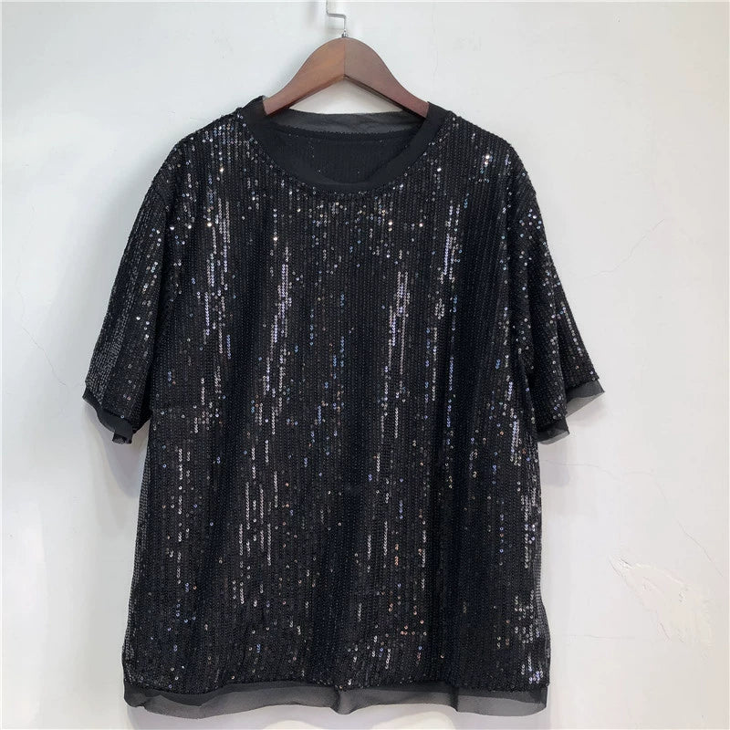 Silver Mermaid Short Sleeve Loose Sequins T-shirt