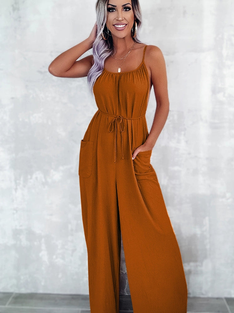 Fashion Loose Backless Suspender Jumpsuit Women 2024 Summer New Arrival Personalized Sexy Cold-Shoulder Sleeveless Jumpsuit Trousers