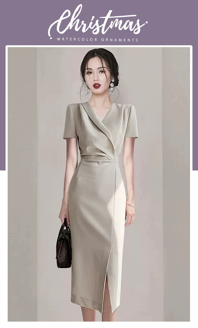 Western Style Exquisite Goddess Temperament Fashionable with Side-Slit Dress