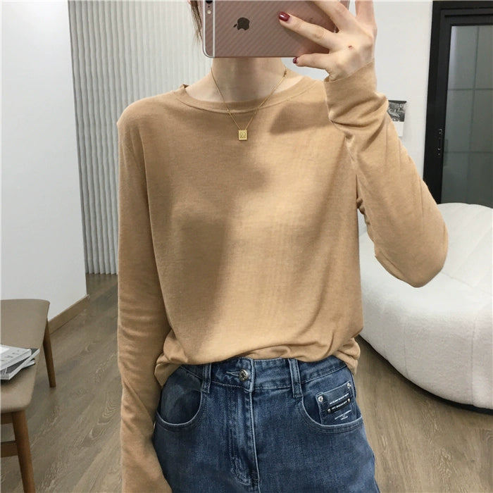 Simple Solid Color Long Sleeve Lightweight T-shirt