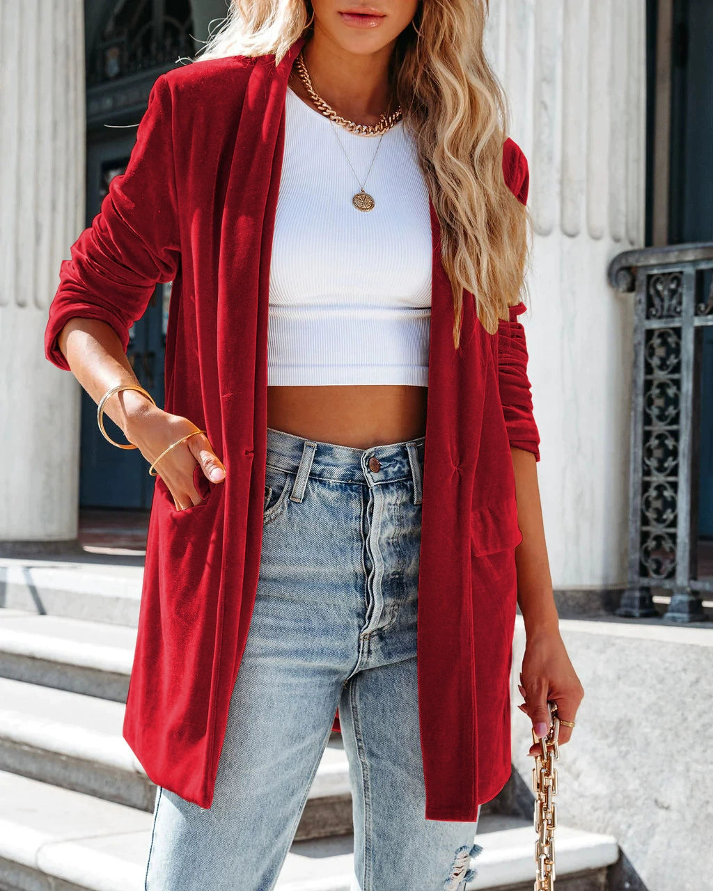 Lapel Long Sleeve Women's Fashion Coat Cardigan