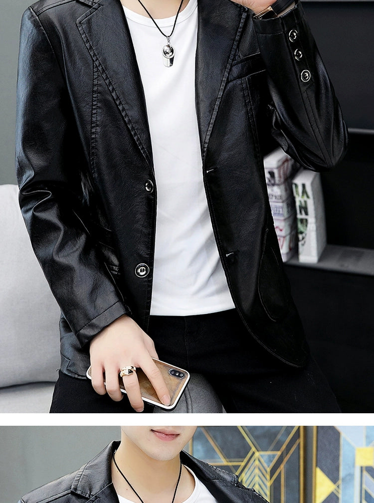 Men's Casual Business Motorcycle Leather Suit Jacket