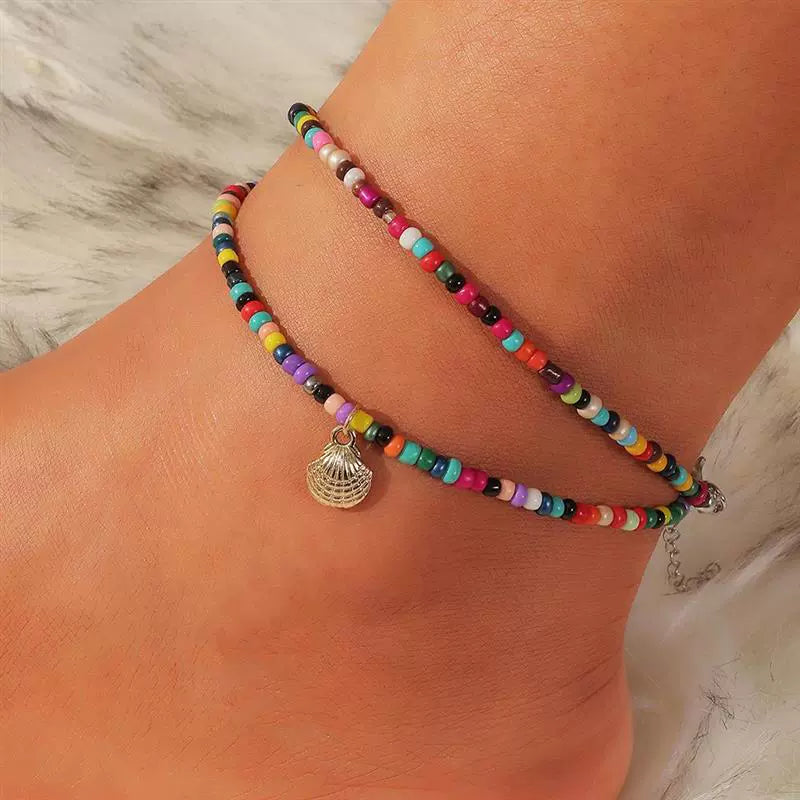 Cross-Border Bohemia Ethnic Style Color Bead Anklet Multi-Layer Hand-Woven Beads Ornament In Stock Ornament