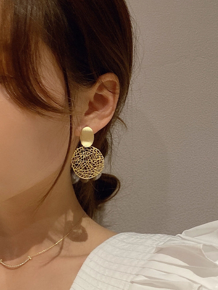 Metal Woven Mesh Dongdaemun Earrings Circle