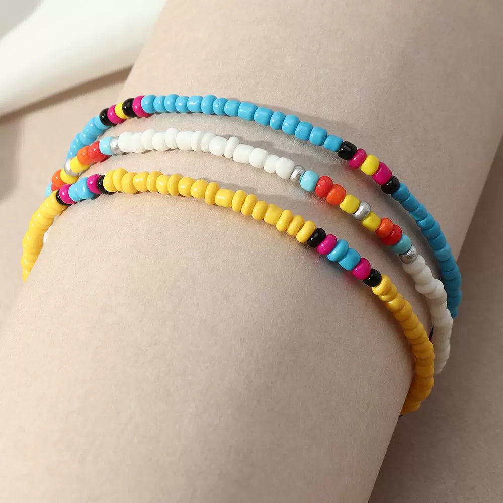 Cross-Border Bohemia Ethnic Style Color Bead Anklet Multi-Layer Hand-Woven Beads Ornament In Stock Ornament