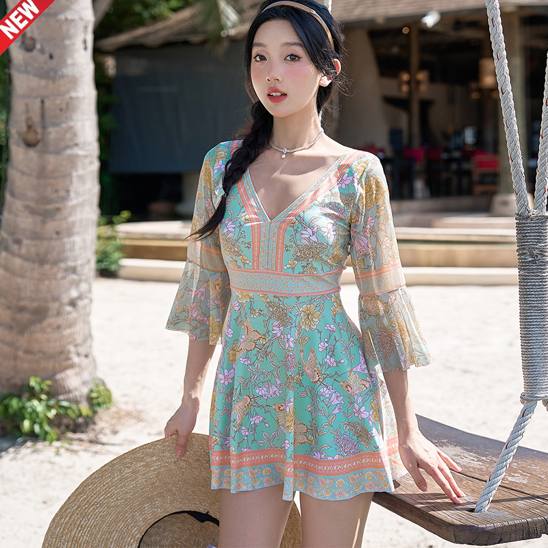 Dress Style Boxer plus Size Slightly Oversized Girls Female Summer Conservative Half Sleeve Sexy Slim Cover Belly Ethnic Style Hot Spring Vacation