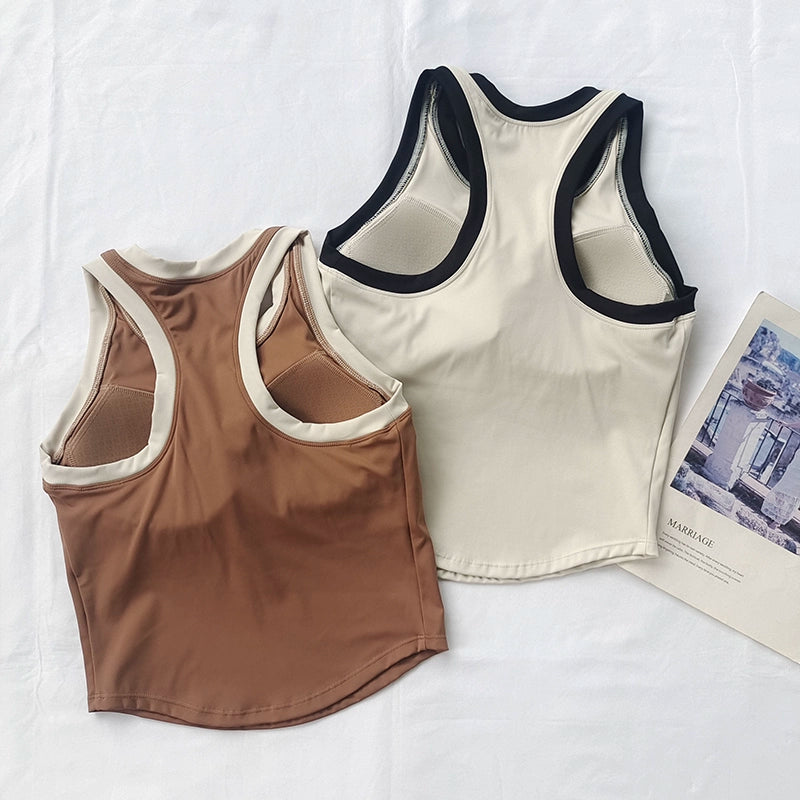 New Color Matching Sports Vest Women One-Piece Shockproof Workout Clothes Quick-Drying Fixed Cup Running Training Yoga Top