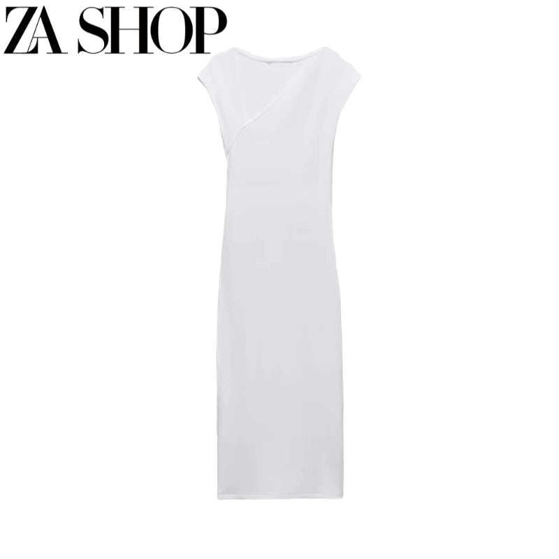 Za New Sexy Asymmetric Shoulder Sleeveless Vest T-shirt Skirt Skinny Sheath Midi Skirt Dress 5584179