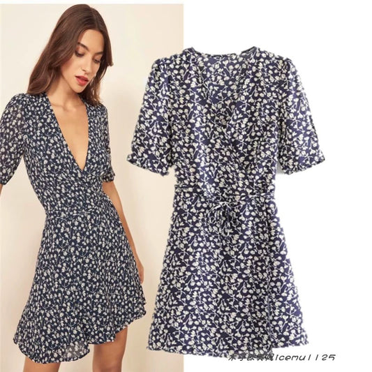 Wrap Niche One-Piece Floral Short Sleeve Dress