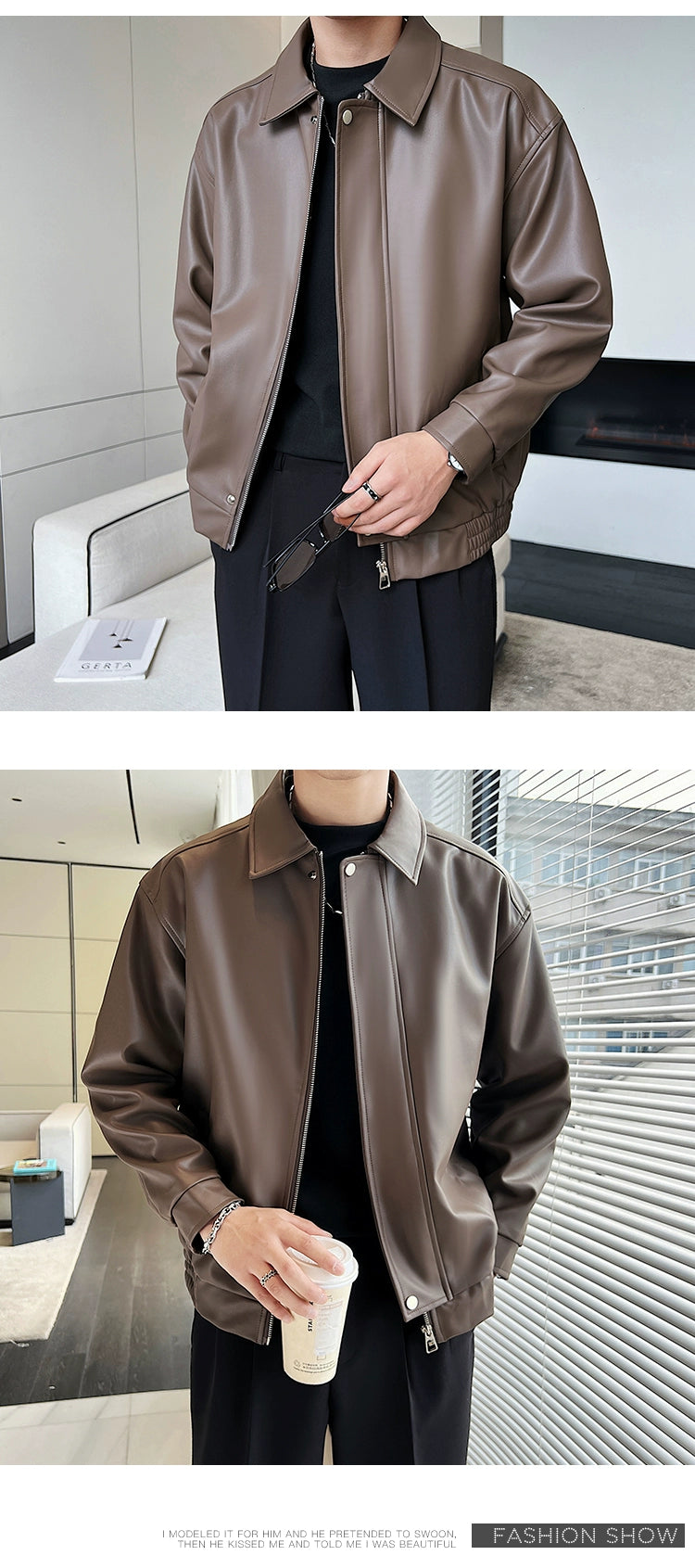 Trendy Loose Lapels Youth Casual Handsome Leather Coat