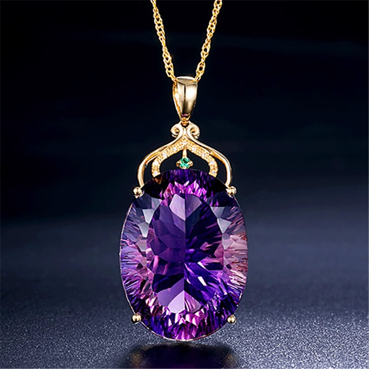 Korean Style 18K Gold Lvzuan Amethyst Cutting Female Pendant