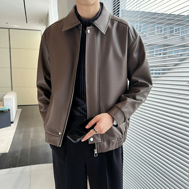 Trendy Loose Lapels Youth Casual Handsome Leather Coat