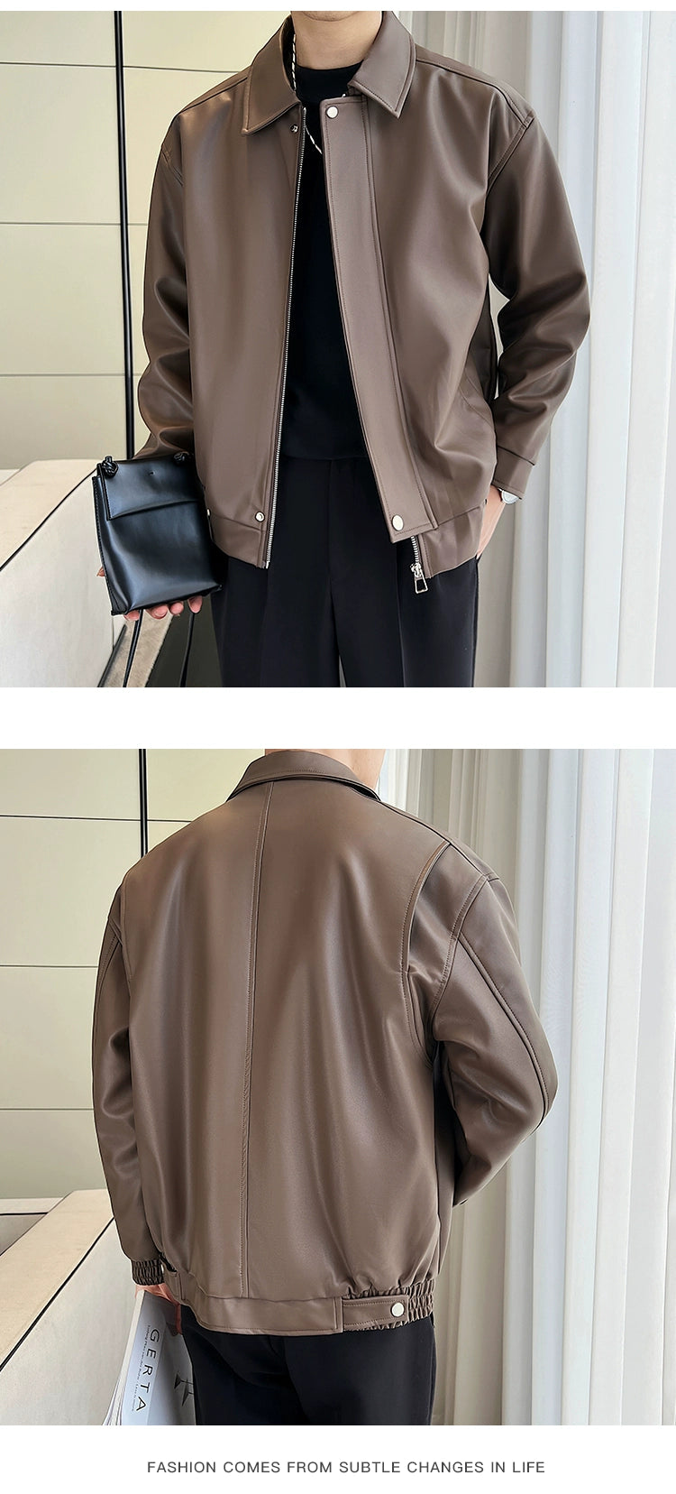 Trendy Loose Lapels Youth Casual Handsome Leather Coat