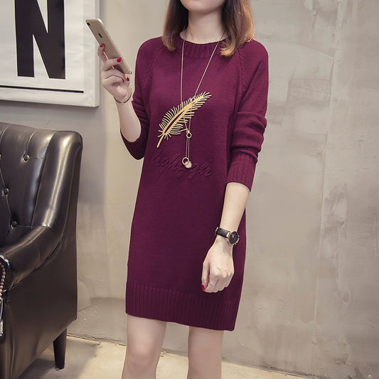 Versatile Medium Length Embroidered Dress Mid-Length with Embroidery Women's Dress