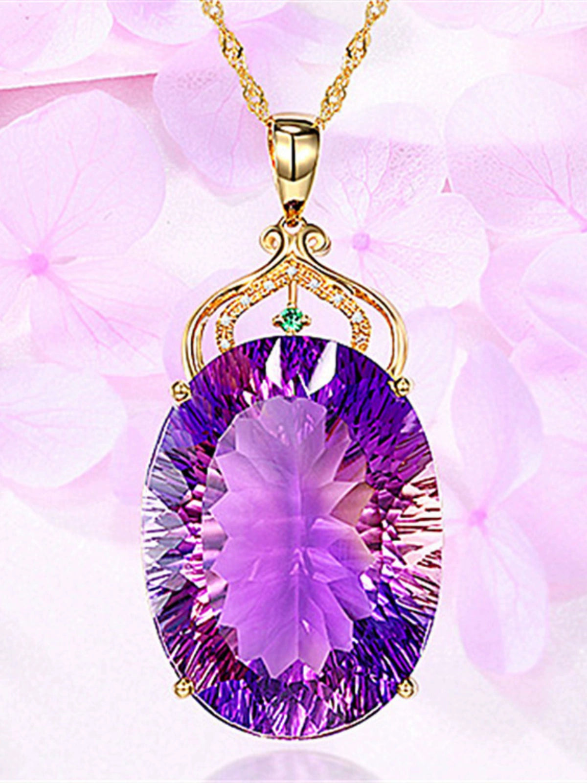 Korean Style 18K Gold Lvzuan Amethyst Cutting Female Pendant