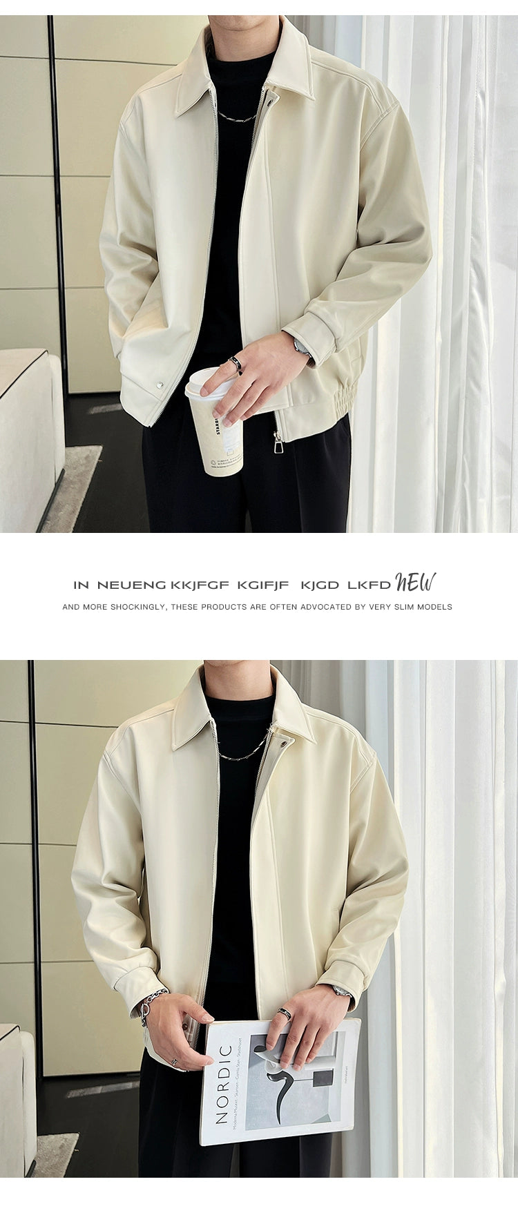 Trendy Loose Lapels Youth Casual Handsome Leather Coat