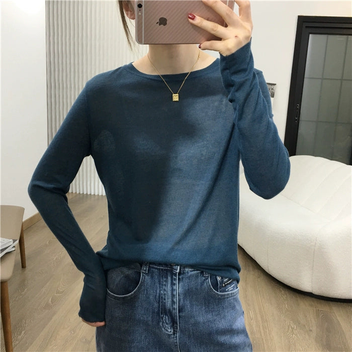 Simple Solid Color Long Sleeve Lightweight T-shirt