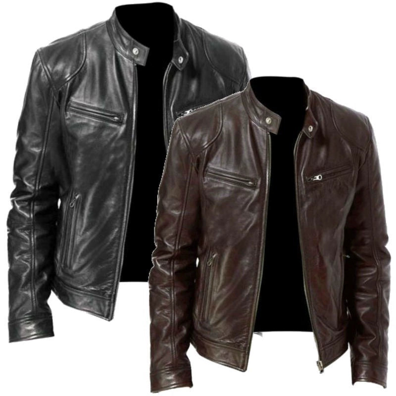 Plus Size 2024 Men's Stand-up Collar Slim Fit Leather Jacket Zipper Pocket Decorative PU Leather Coat Motorcycle Clothing Py31 Tep55